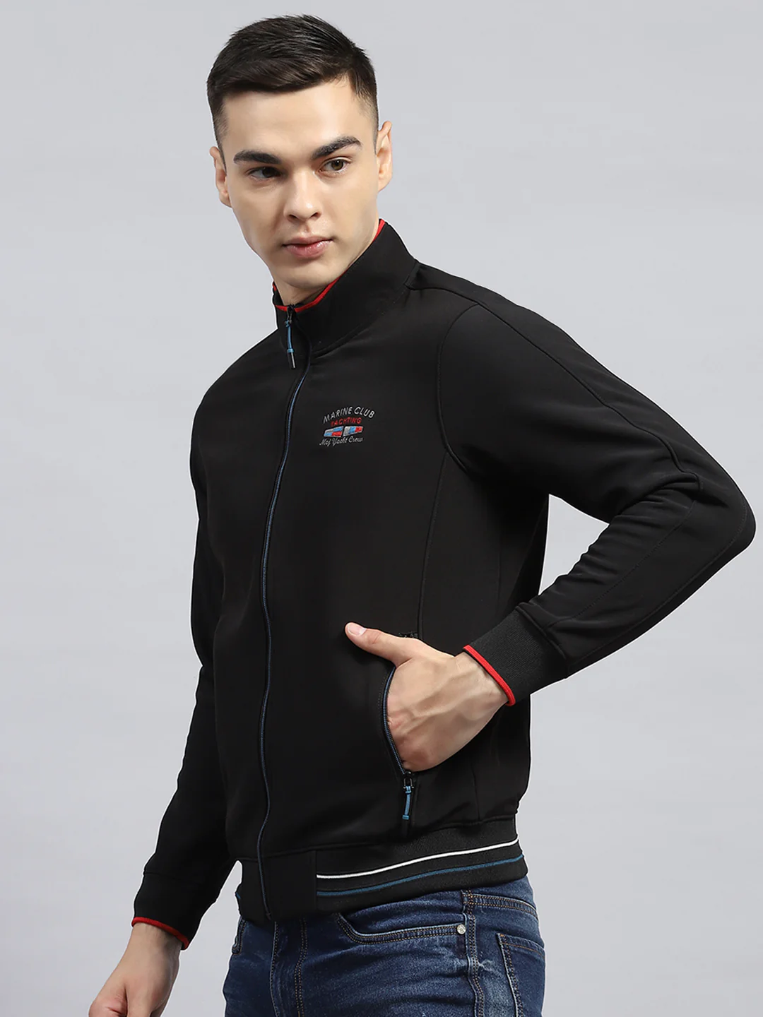 Men Black Printed Mock Neck Full Sleeve Sweatshirt - Image 3