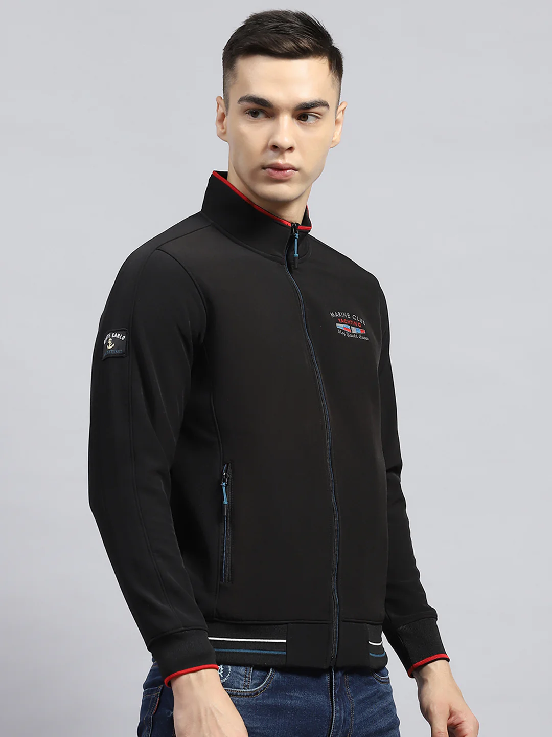 Men Black Printed Mock Neck Full Sleeve Sweatshirt - Image 4