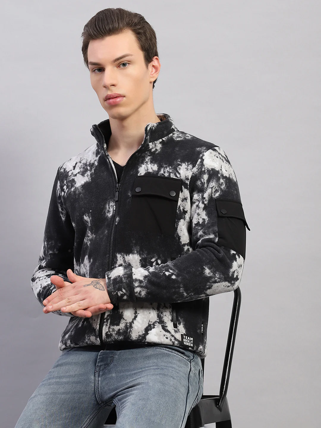 Rock.it Men Black Printed Mock Neck Full Sleeve Sweatshirt - Image 6