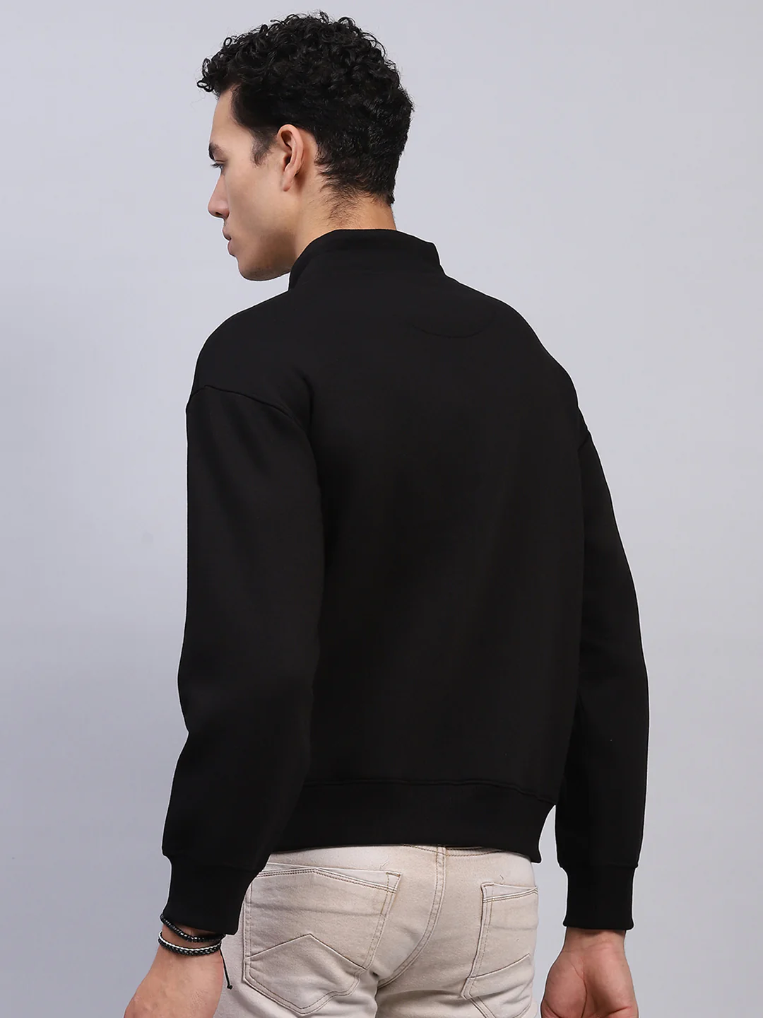 Men Black Printed Mock Neck Full Sleeve Sweatshirt - Image 5