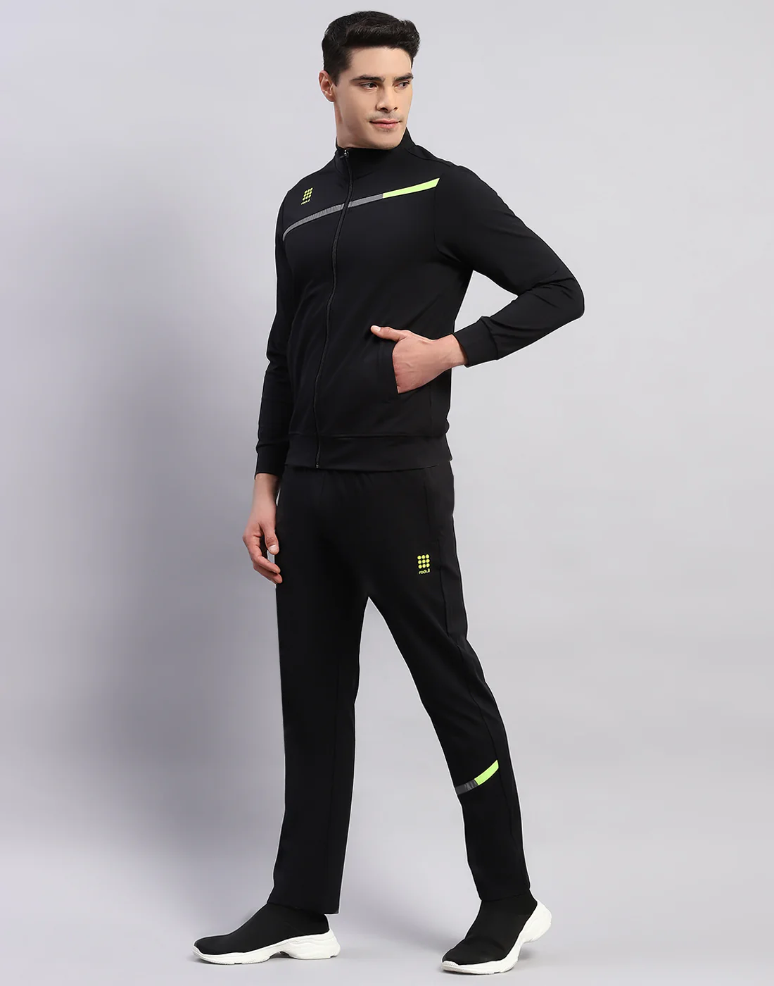 Rock.it Men Black Printed Mock Neck Full Sleeve Tracksuit - Image 3