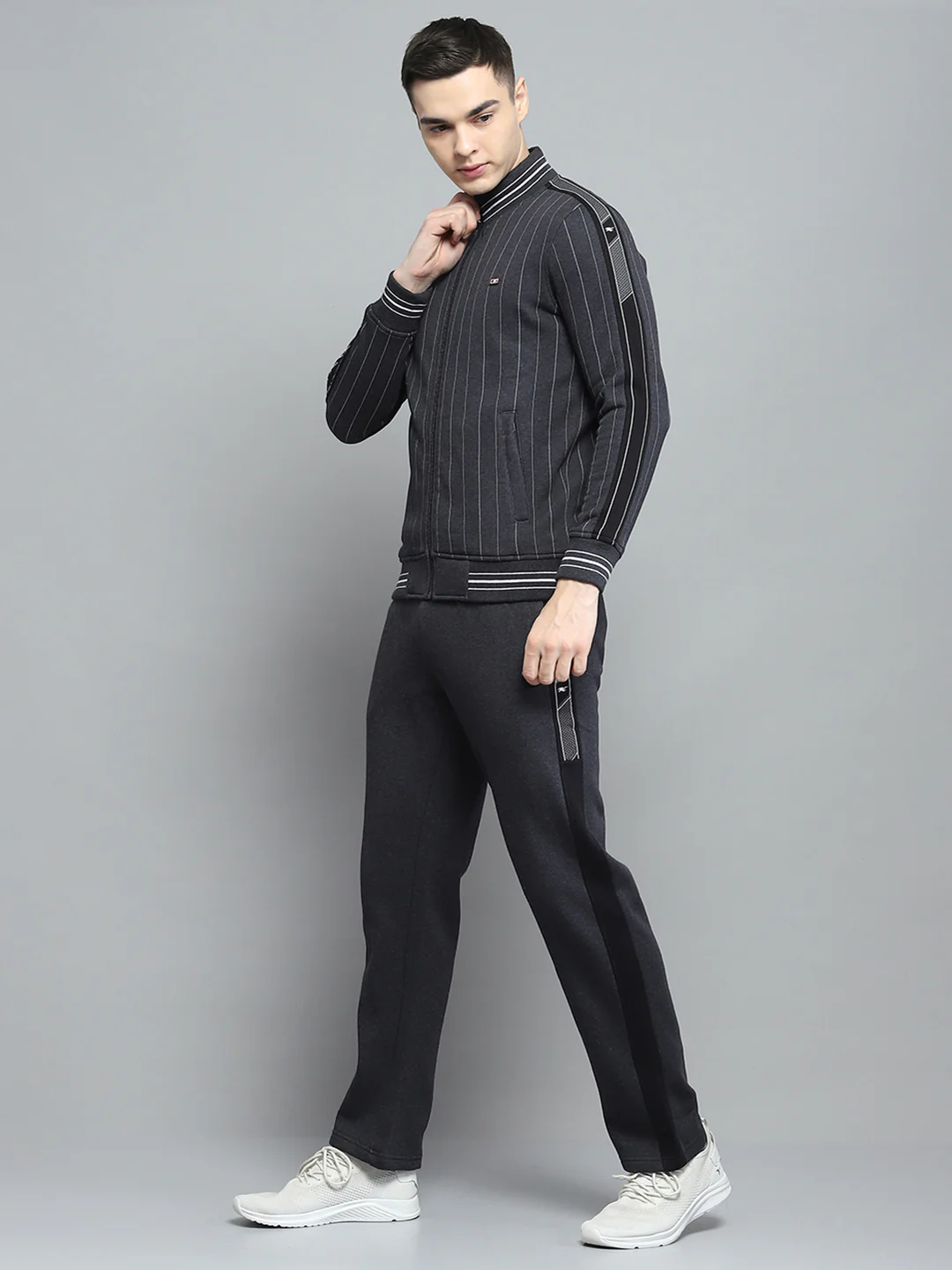 Men Black Printed Mock Neck Full Sleeve Winter Tracksuit - Image 3