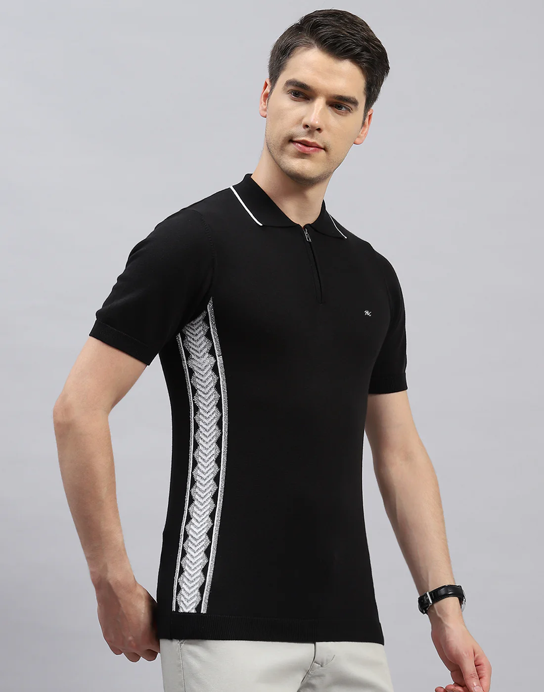 Men Black Printed Polo Collar Half Sleeve T-Shirt - Image 4