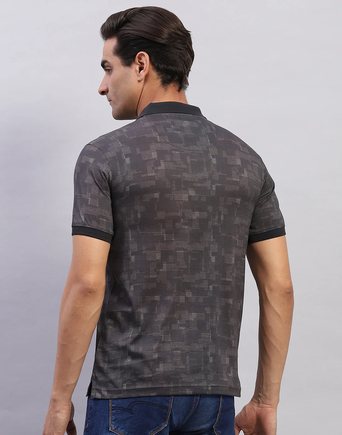 Men Black Printed Polo Collar Half Sleeve T-Shirt - Image 5