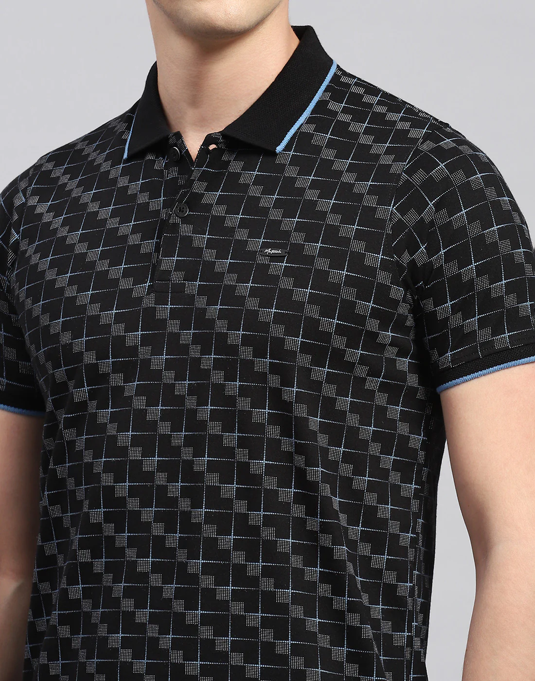 Men Black Printed Polo Collar Half Sleeve T-Shirt - Image 6