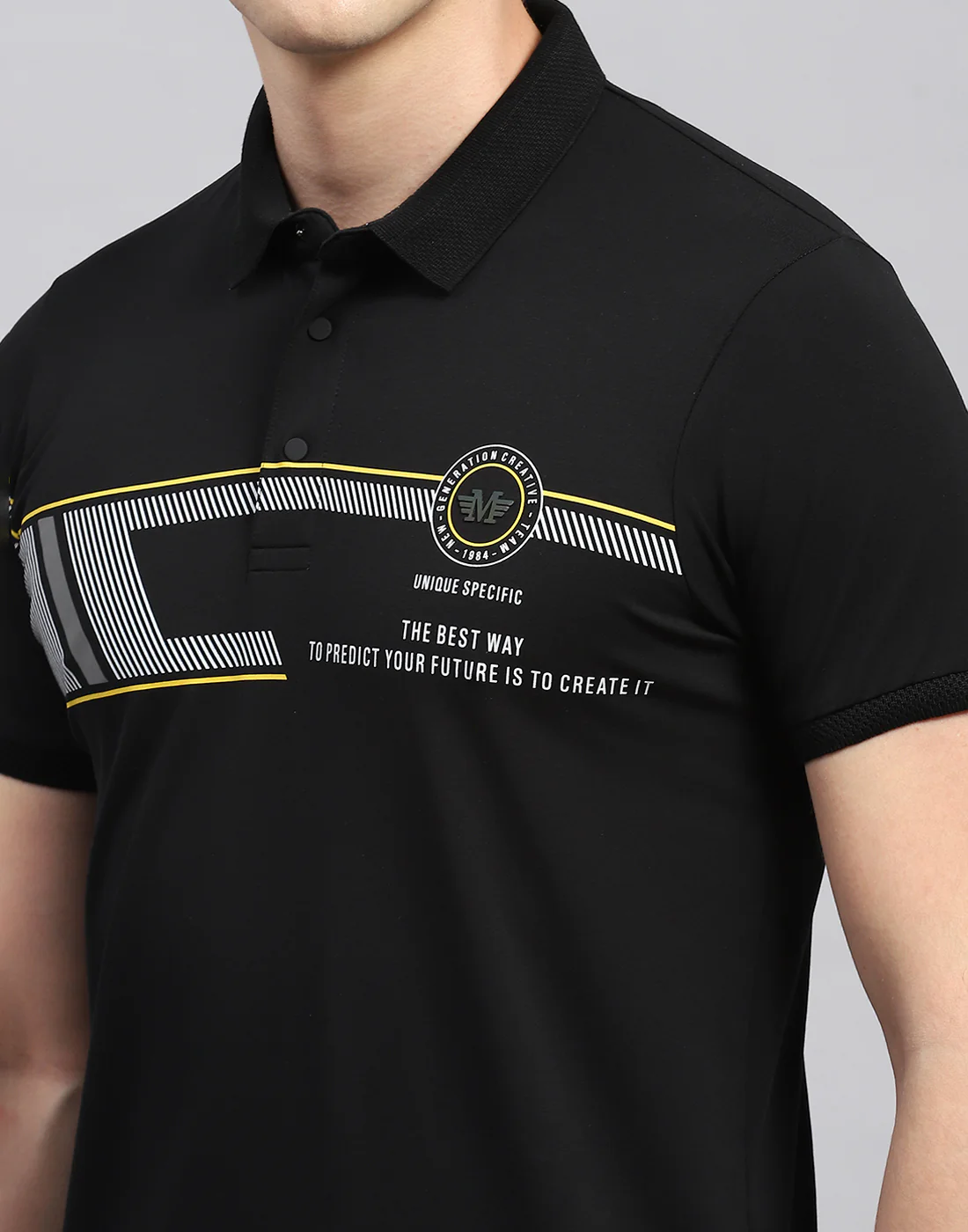 Men Black Printed Polo Collar Half Sleeve T-Shirt - Image 6