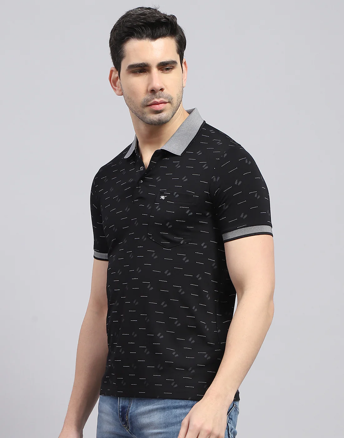 Men Black Printed Polo Collar Half Sleeve T-Shirt - Image 4
