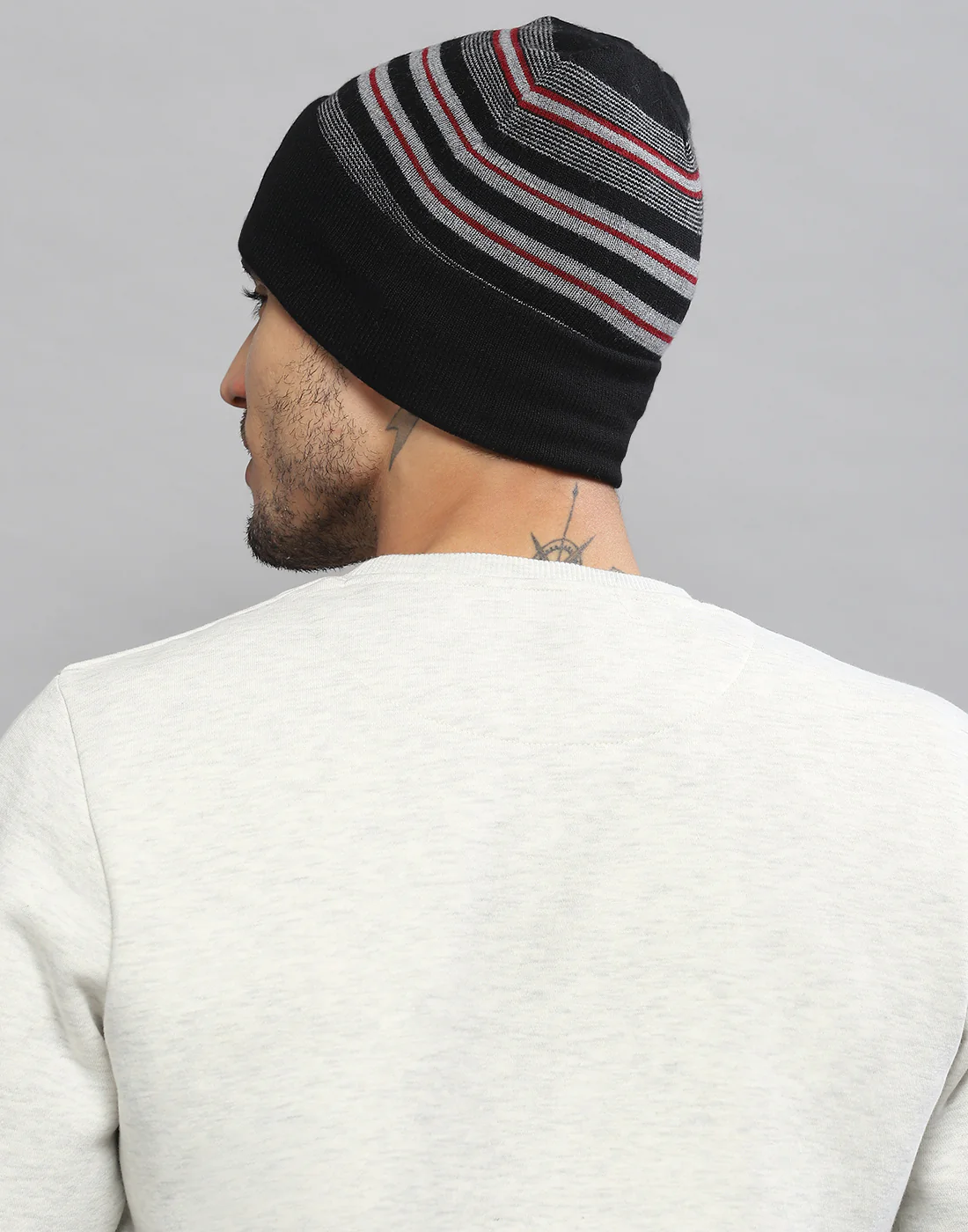 Men Black Printed Pure Wool Cap - Image 4