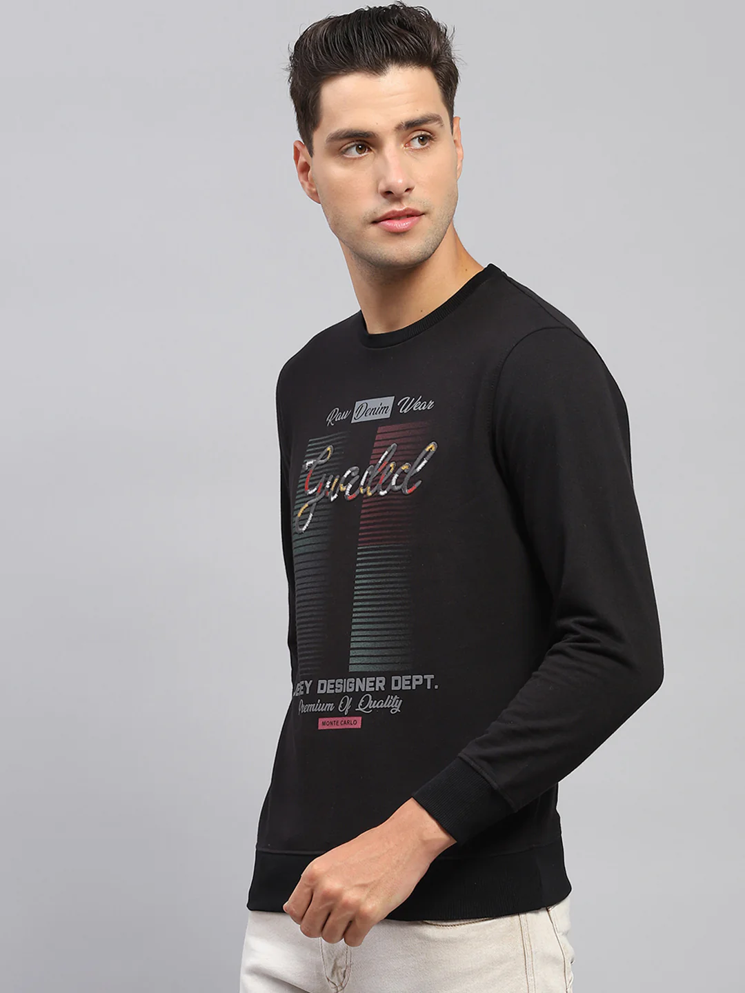 Men Black Printed Round Neck Full Sleeve Sweatshirt - Image 3