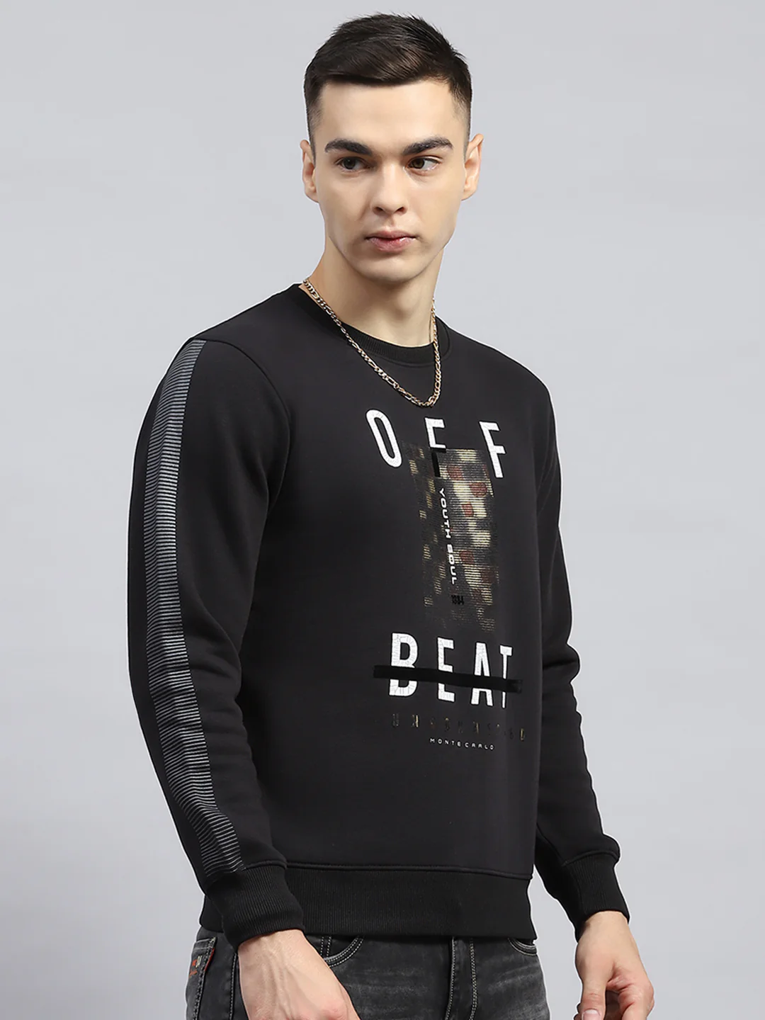 Men Black Printed Round Neck Full Sleeve Sweatshirt - Image 4