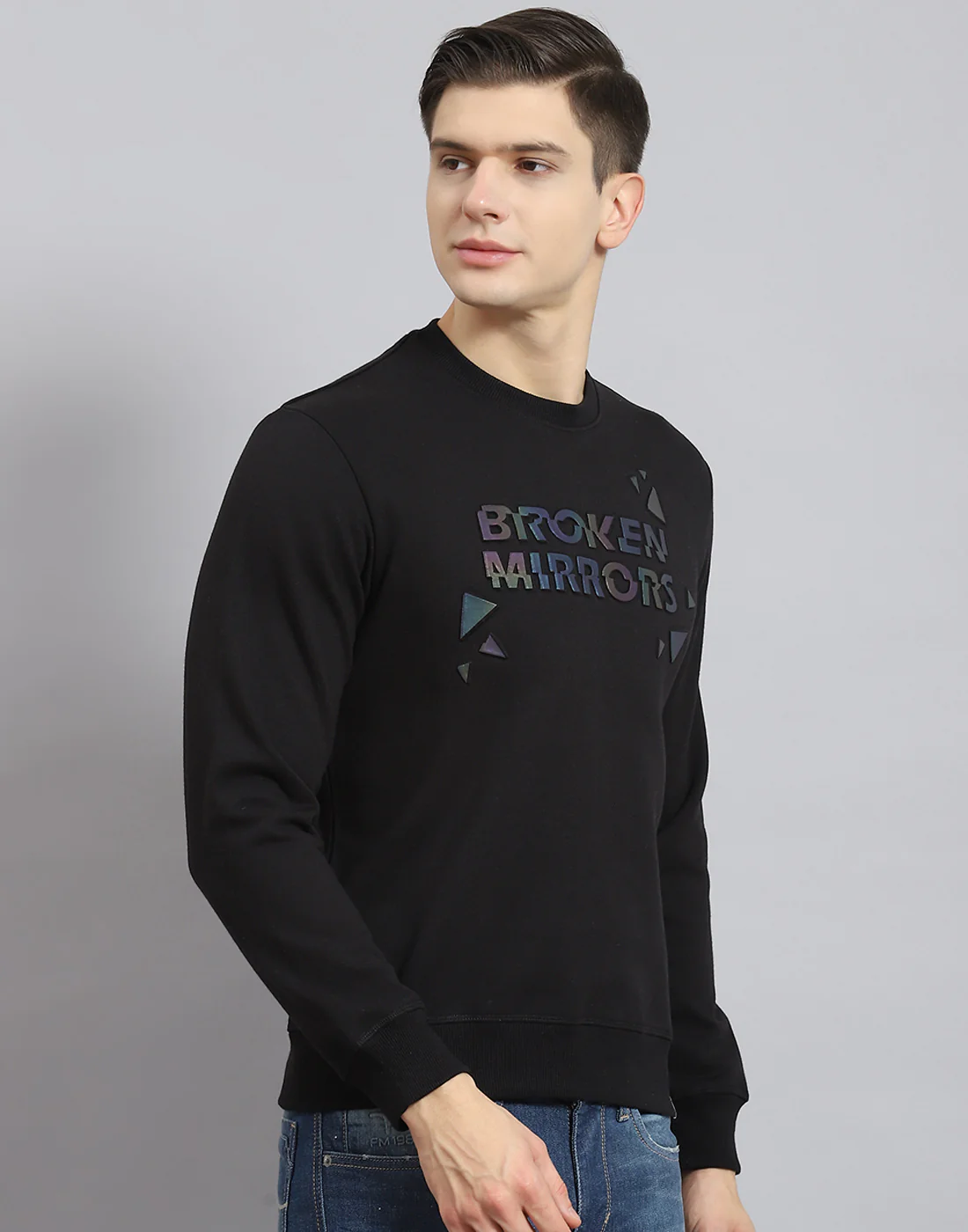 Men Black Printed Round Neck Full Sleeve Sweatshirt - Image 6