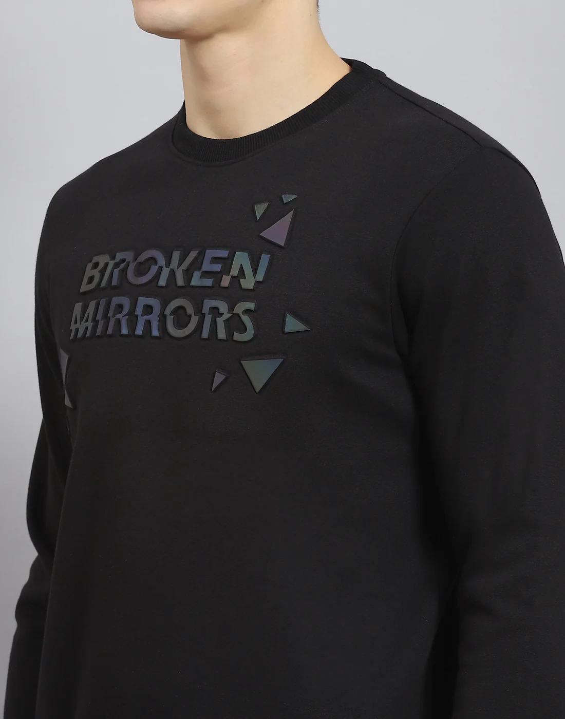 Men Black Printed Round Neck Full Sleeve Sweatshirt - Image 8