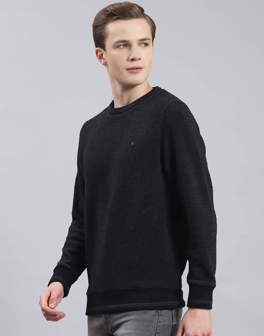 Men Black Printed Round Neck Full Sleeve Sweatshirt - Image 3