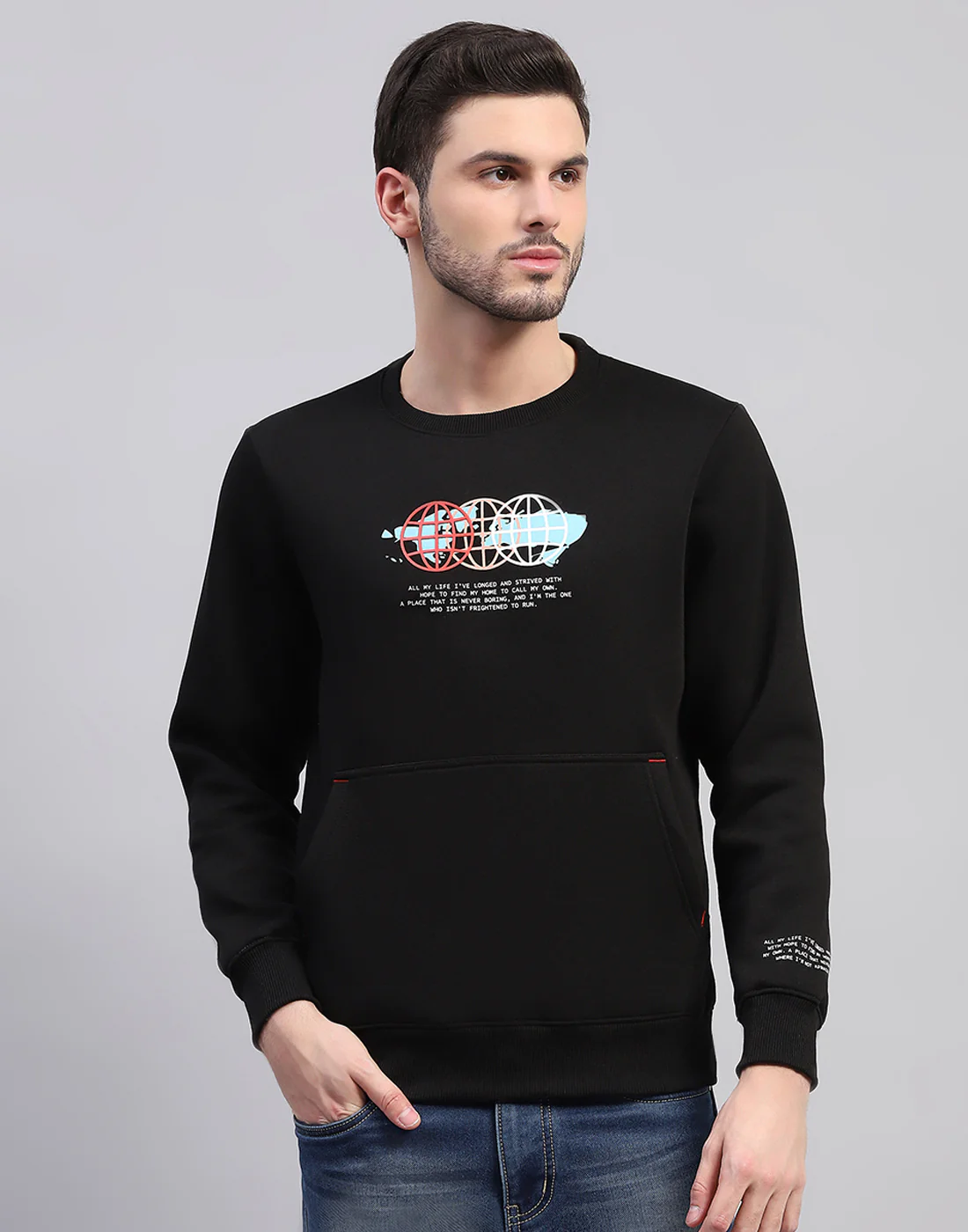 Rock.it Men Black Printed Round Neck Full Sleeve Sweatshirt - Image 2
