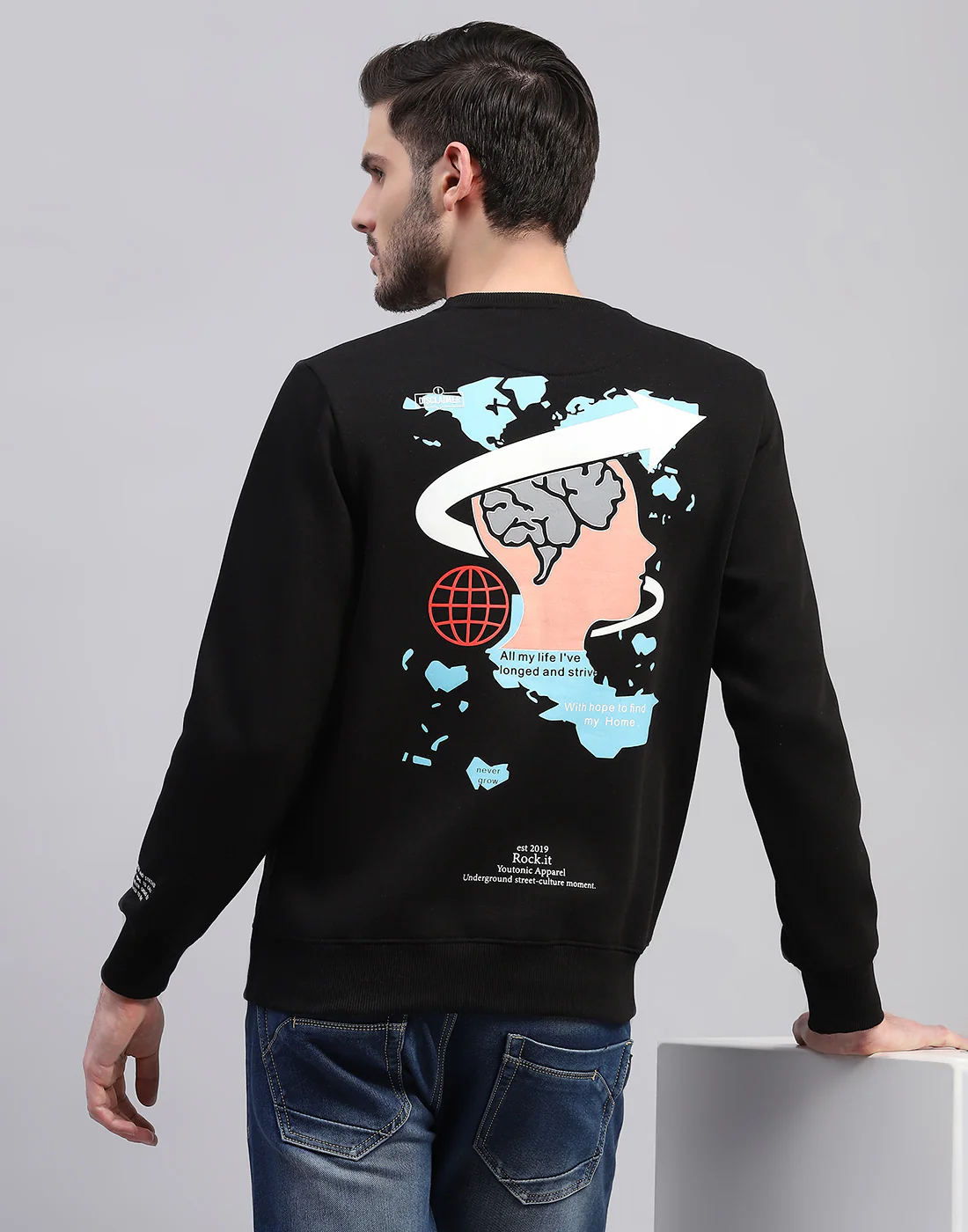 Rock.it Men Black Printed Round Neck Full Sleeve Sweatshirt - Image 6