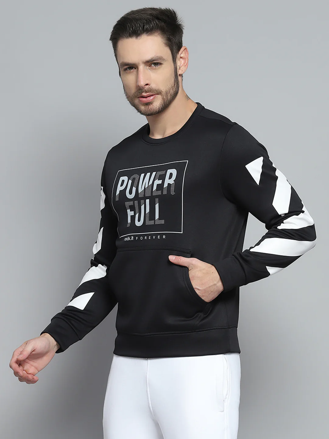 Rock.it Men Black Printed Round Neck Full Sleeve Sweatshirt - Image 3