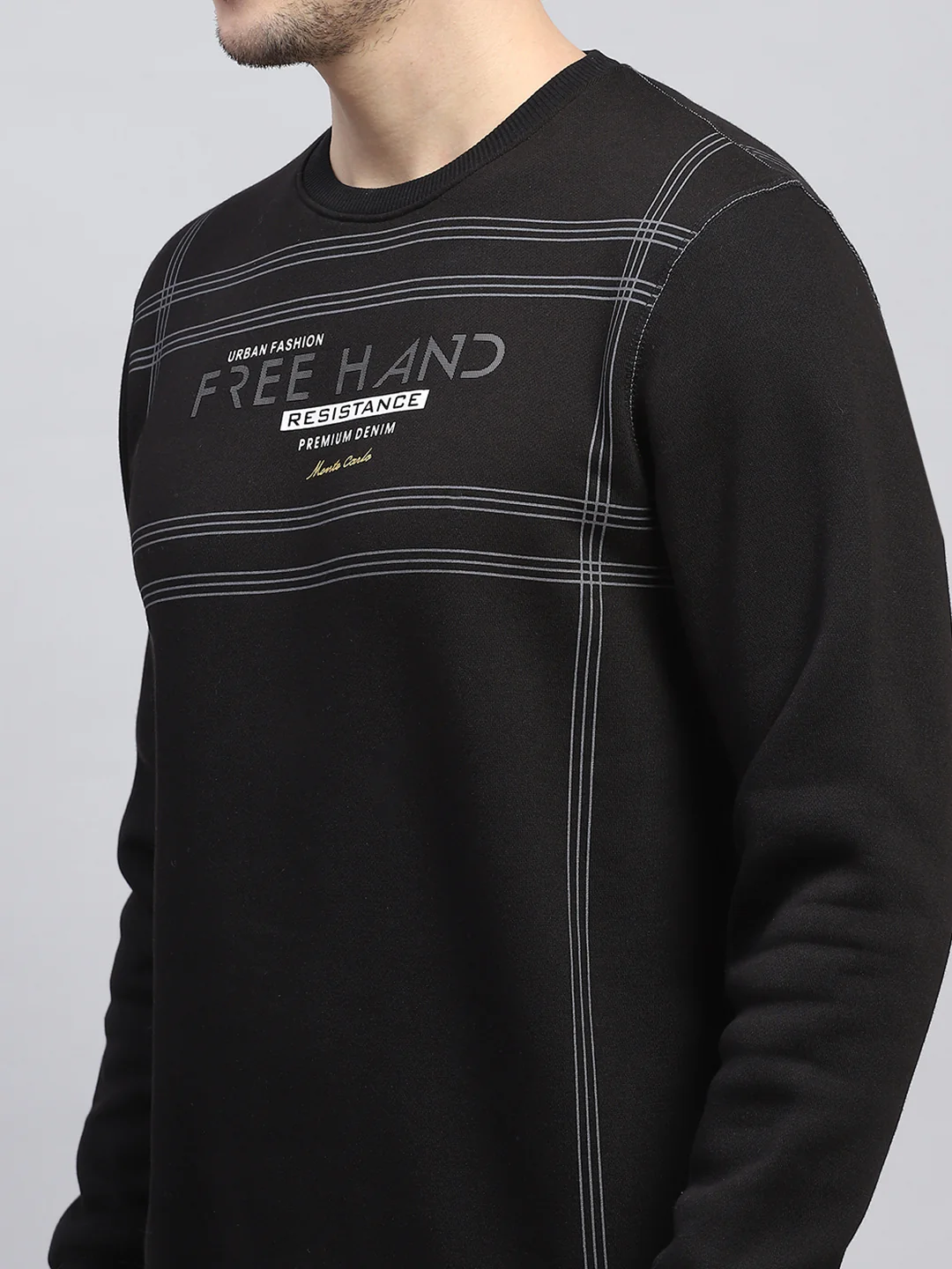 Men Black Printed Round Neck Full Sleeve Sweatshirt - Image 6