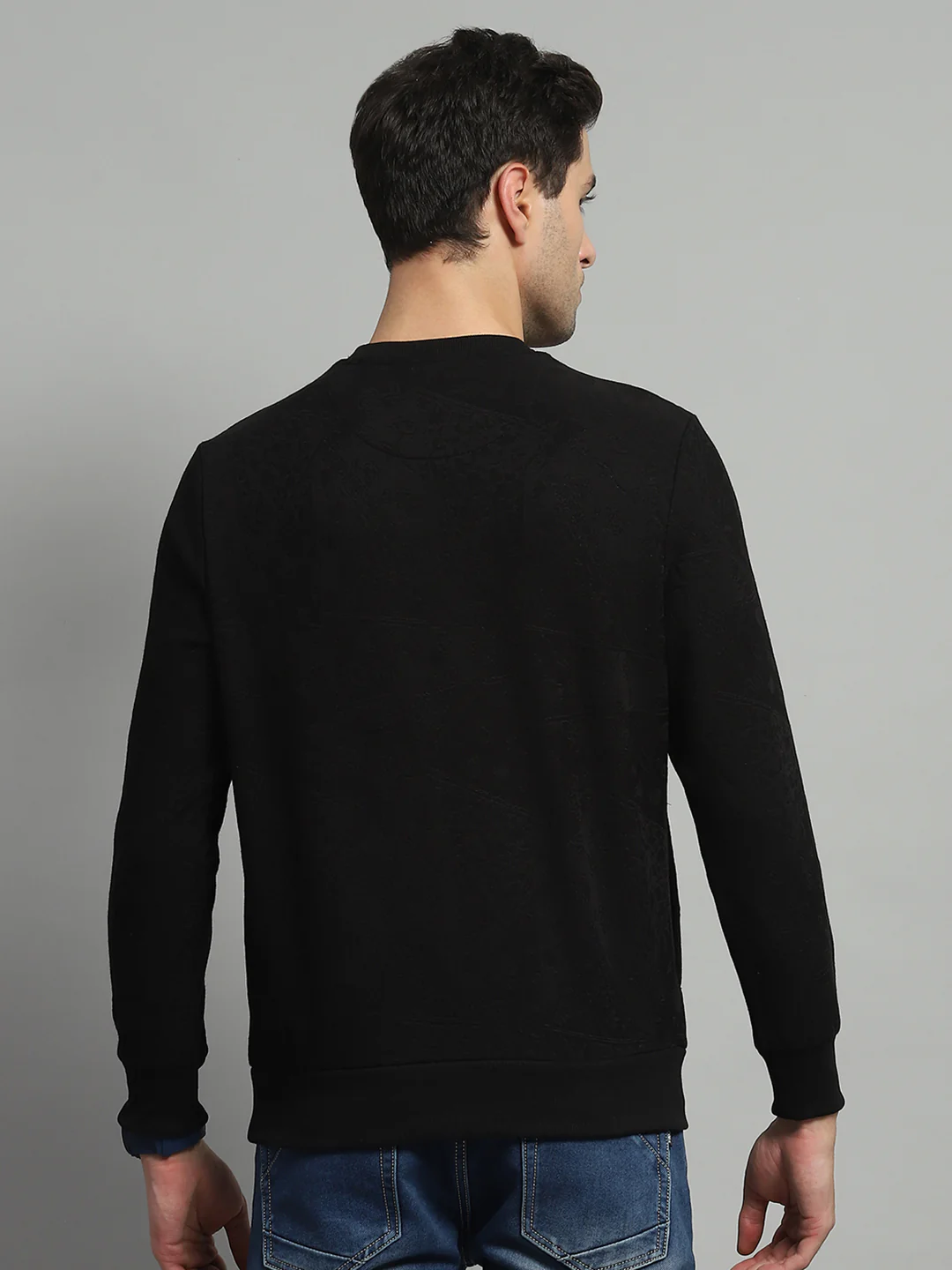 Men Black Printed Round Neck Full Sleeve Sweatshirt - Image 5