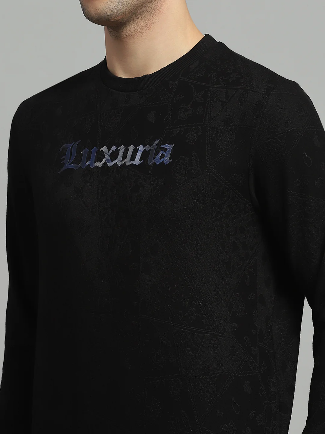 Men Black Printed Round Neck Full Sleeve Sweatshirt - Image 7