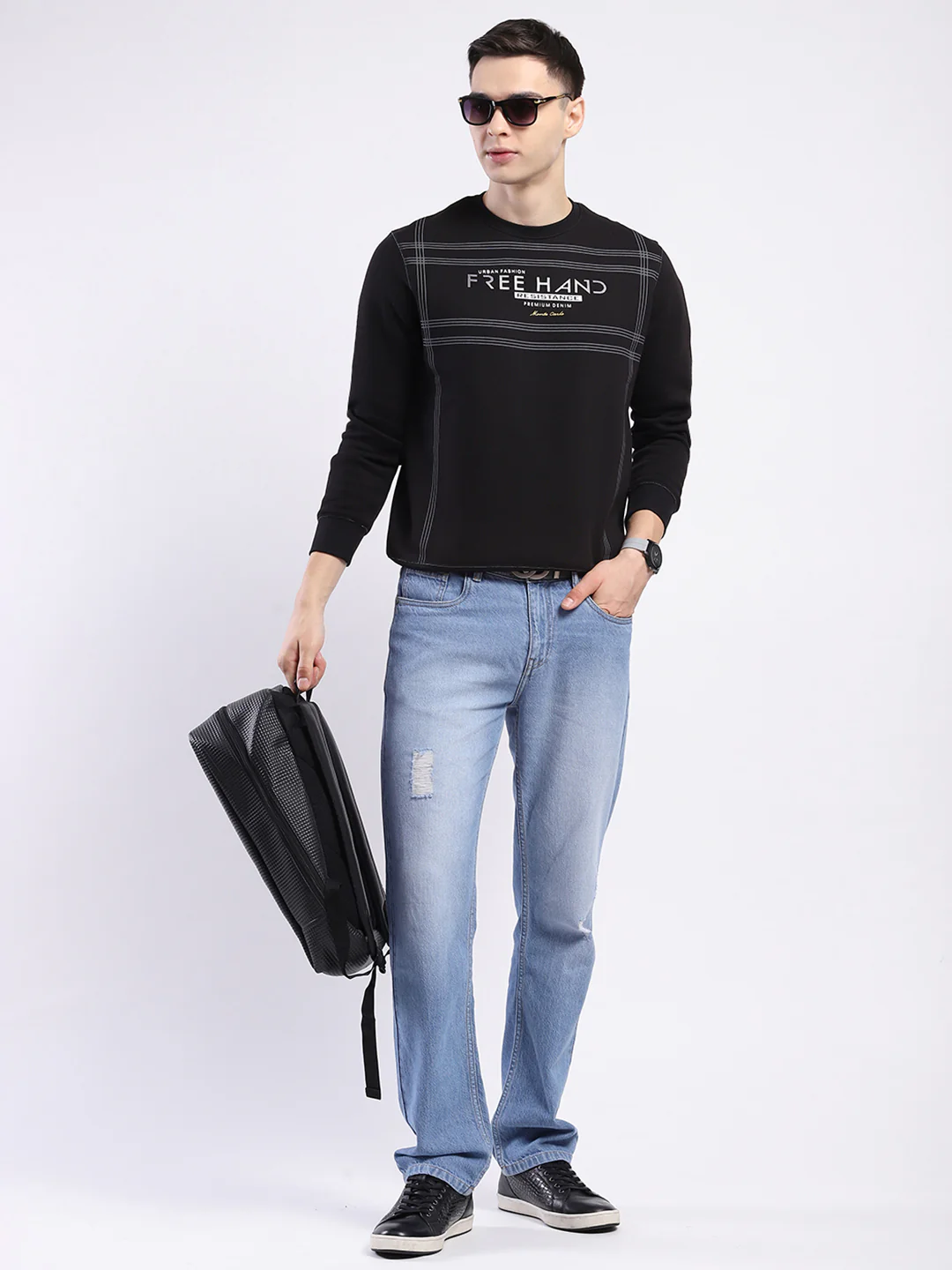 Men Black Printed Round Neck Full Sleeve Sweatshirt - Image 2