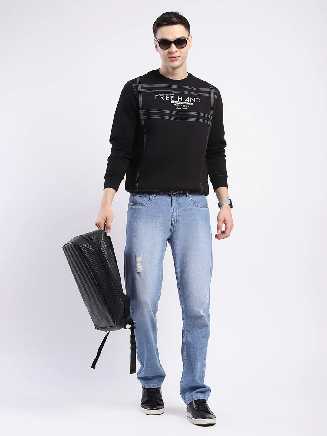 Men Black Printed Round Neck Full Sleeve Sweatshirt - Image 6