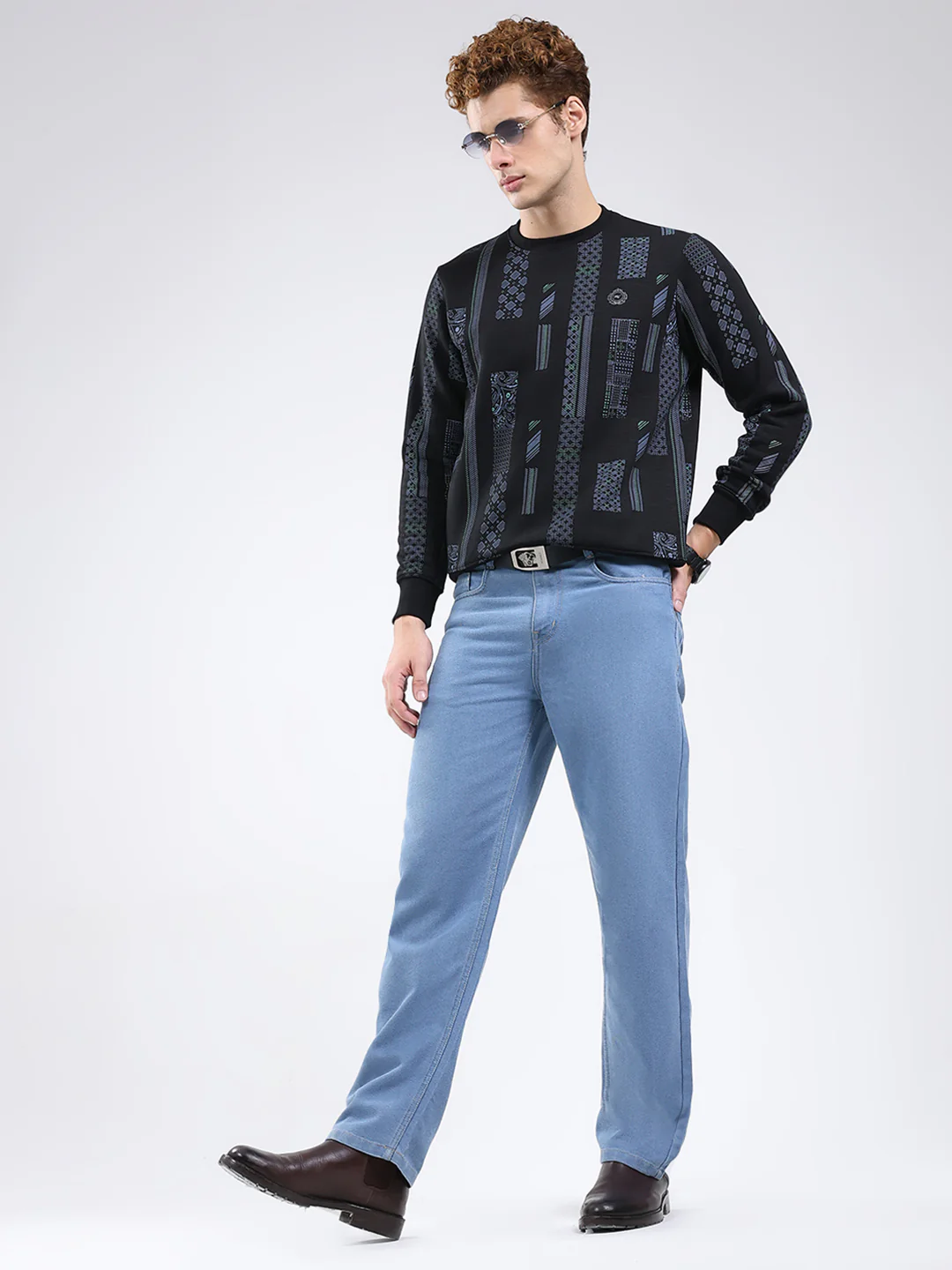 Men Black Printed Round Neck Full Sleeve Sweatshirt - Image 2