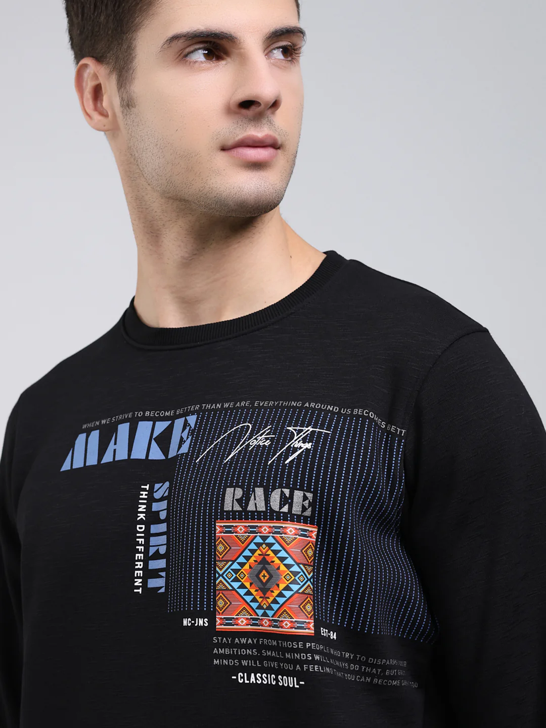 Men Black Printed Round Neck Full Sleeve Sweatshirt - Image 6