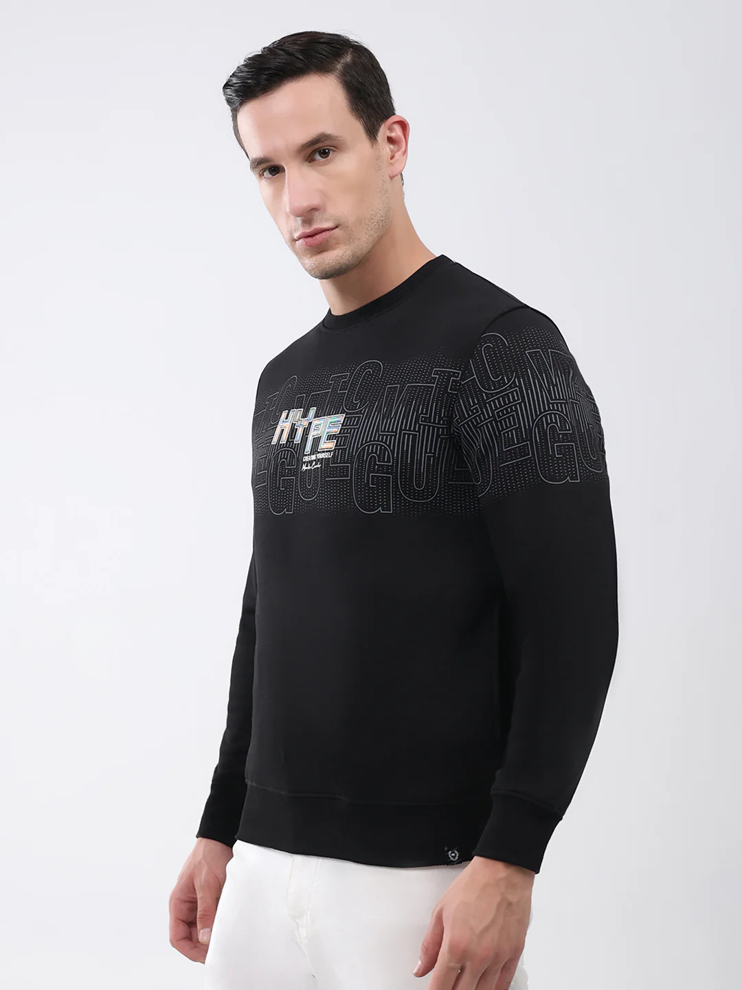 Men Black Printed Round Neck Full Sleeve Sweatshirt - Image 3