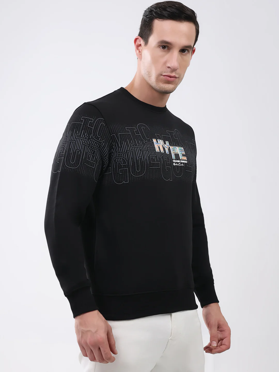 Men Black Printed Round Neck Full Sleeve Sweatshirt - Image 4