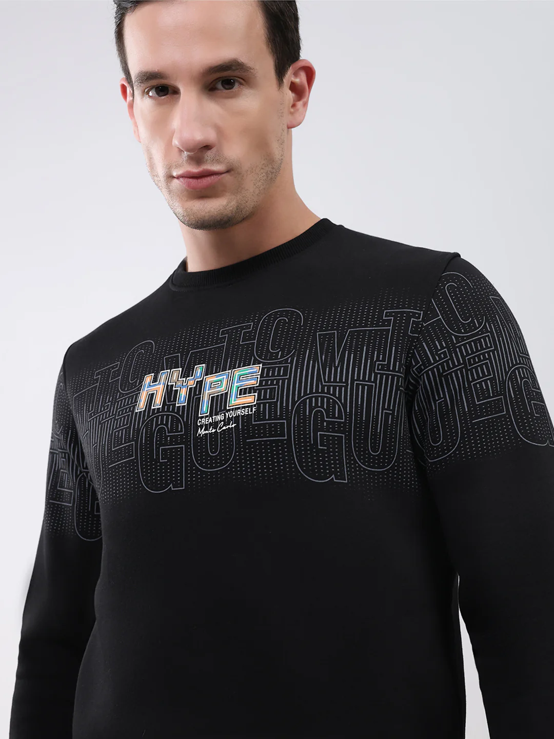 Men Black Printed Round Neck Full Sleeve Sweatshirt - Image 6