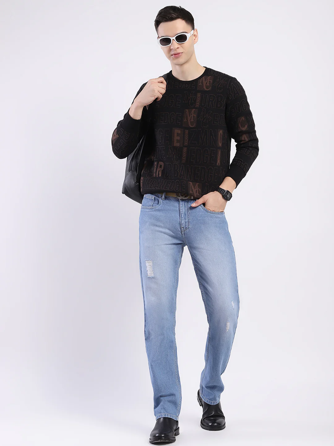 Men Black Printed Round Neck Full Sleeve Sweatshirt - Image 2