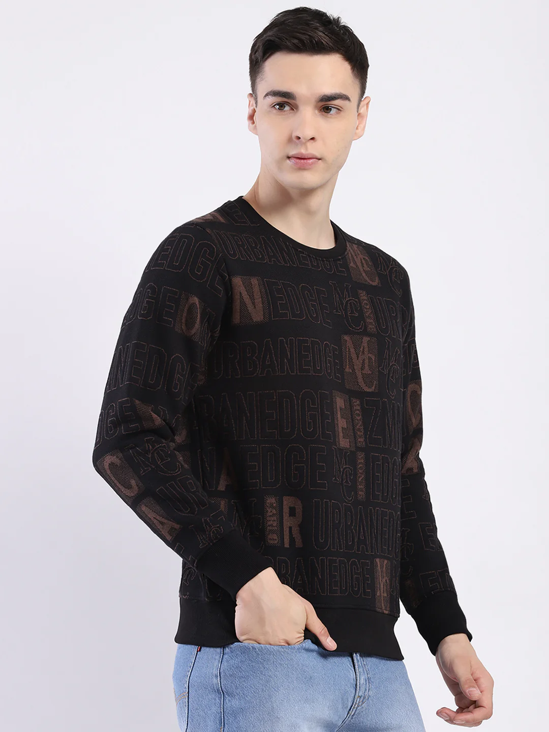 Men Black Printed Round Neck Full Sleeve Sweatshirt - Image 4