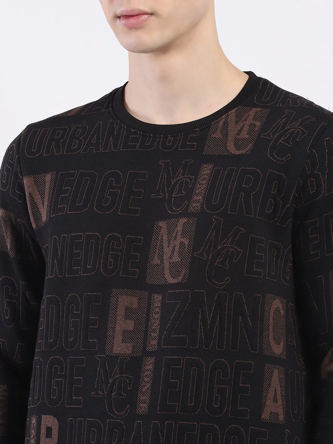 Men Black Printed Round Neck Full Sleeve Sweatshirt - Image 7
