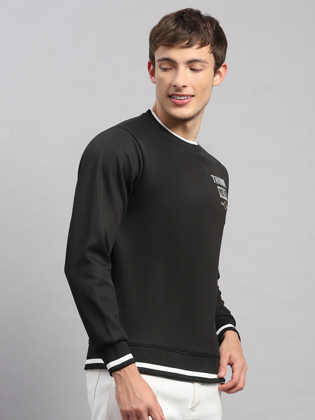 Men Black Printed Round Neck Full Sleeve Sweatshirt - Image 4