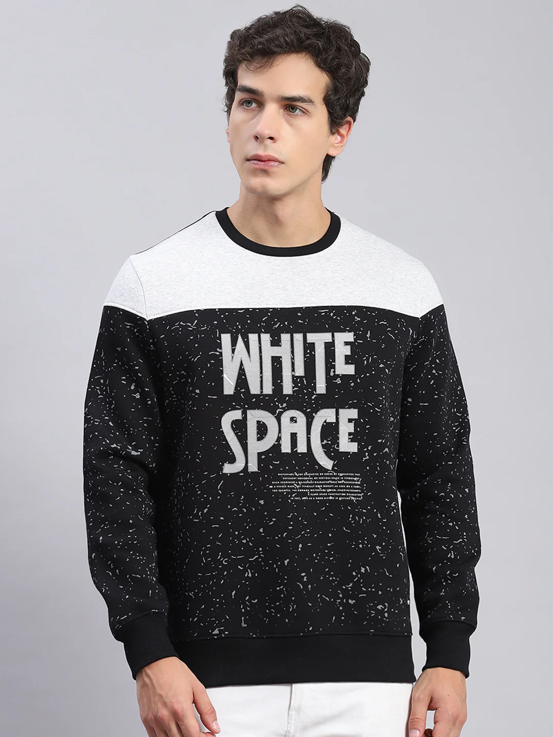 Men Black Printed Round Neck Full Sleeve Sweatshirts - Image 2
