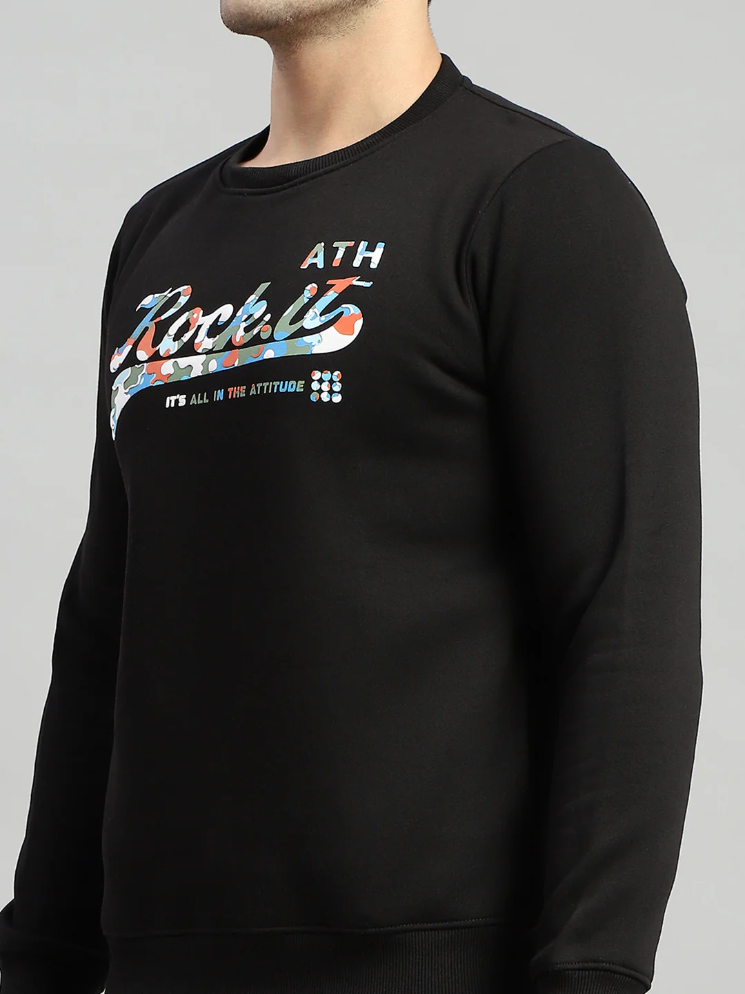 Rock.it Men Black Printed Round Neck Full Sleeve Winter Tracksuit - Image 7