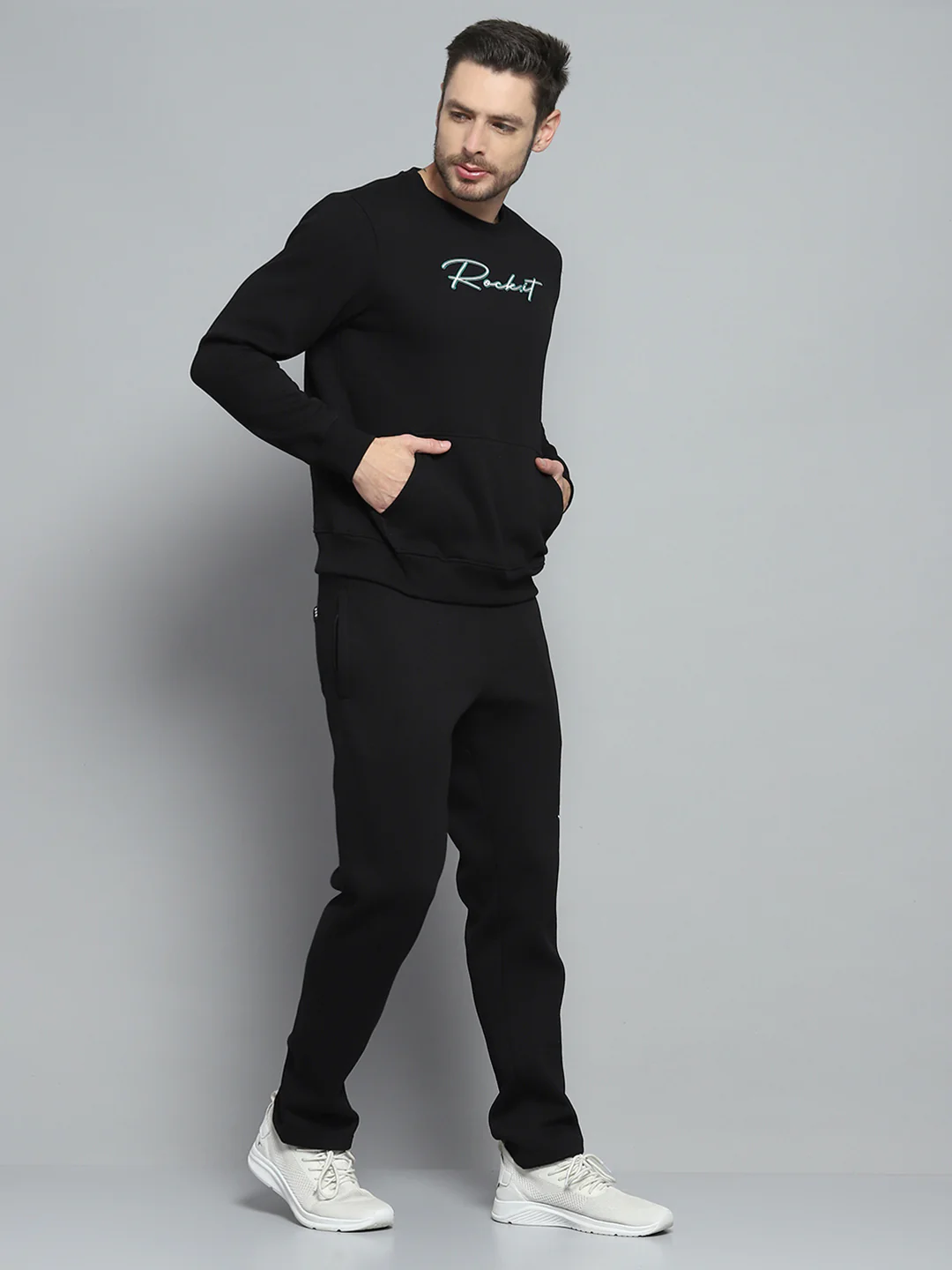 Rock.it Men Black Printed Round Neck Full Sleeve Winter Tracksuit - Image 4