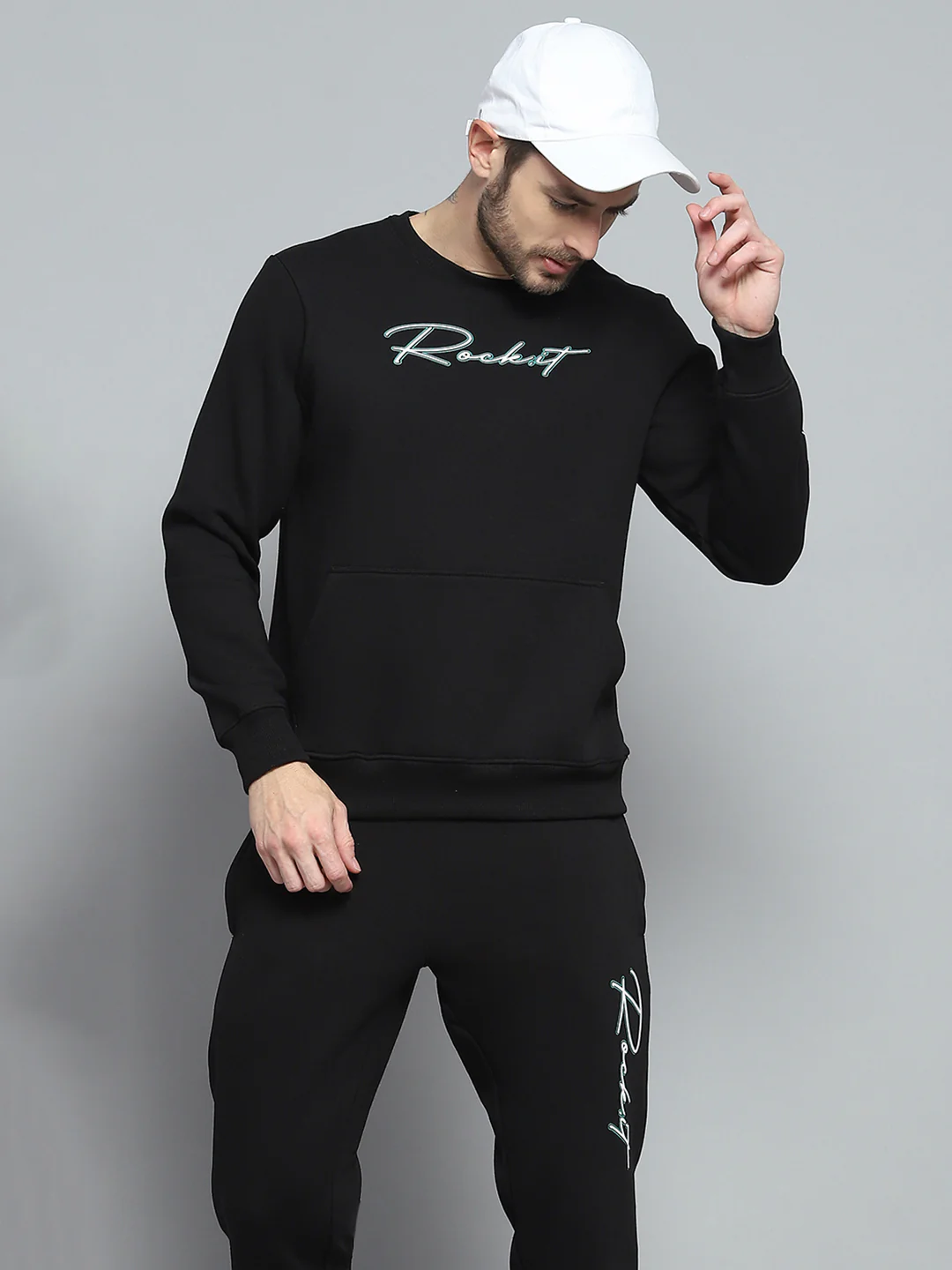 Rock.it Men Black Printed Round Neck Full Sleeve Winter Tracksuit - Image 6