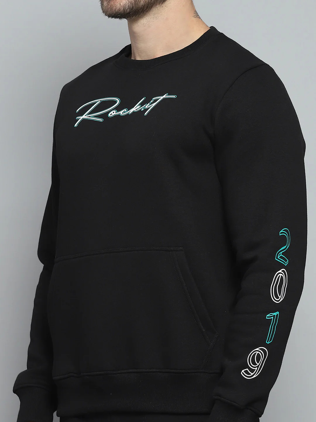 Rock.it Men Black Printed Round Neck Full Sleeve Winter Tracksuit - Image 8