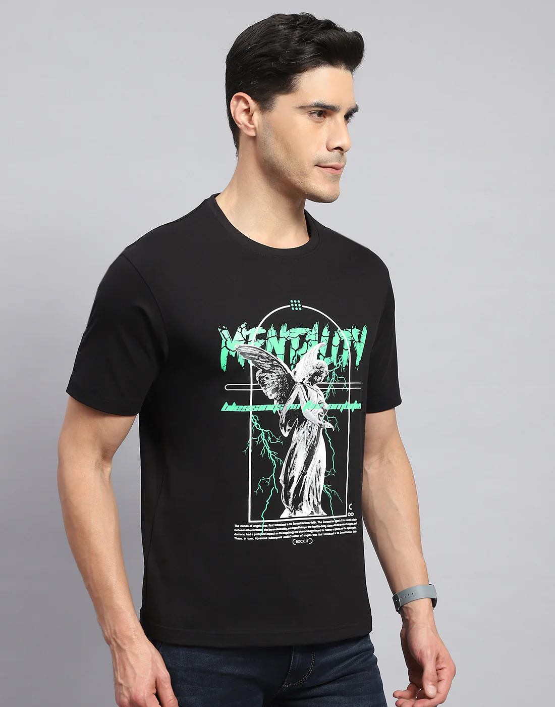 Rock.it Men Black Printed Round Neck Half Sleeve T-Shirt - Image 4