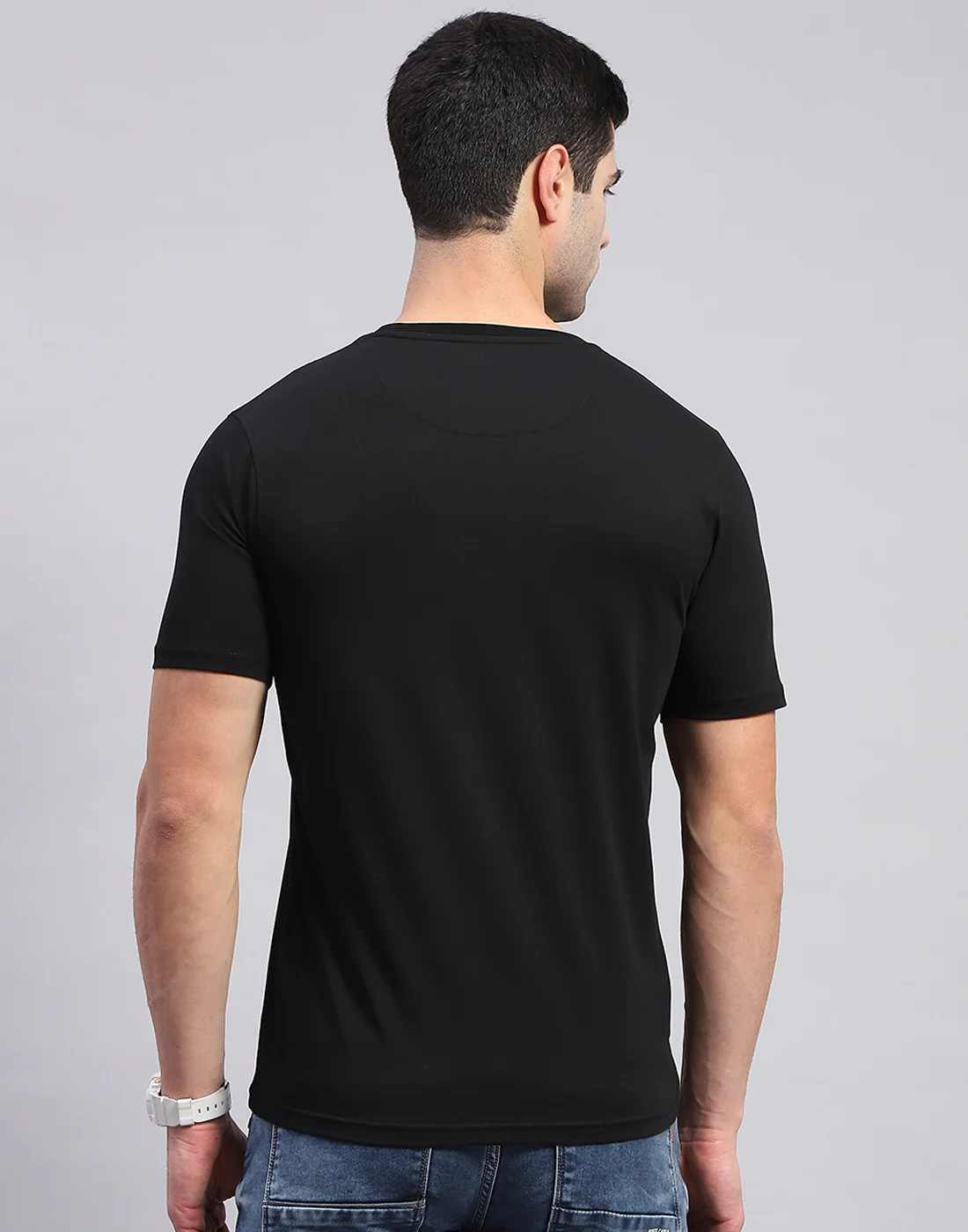 Men Black Printed Round Neck Half Sleeve T-Shirt - Image 6