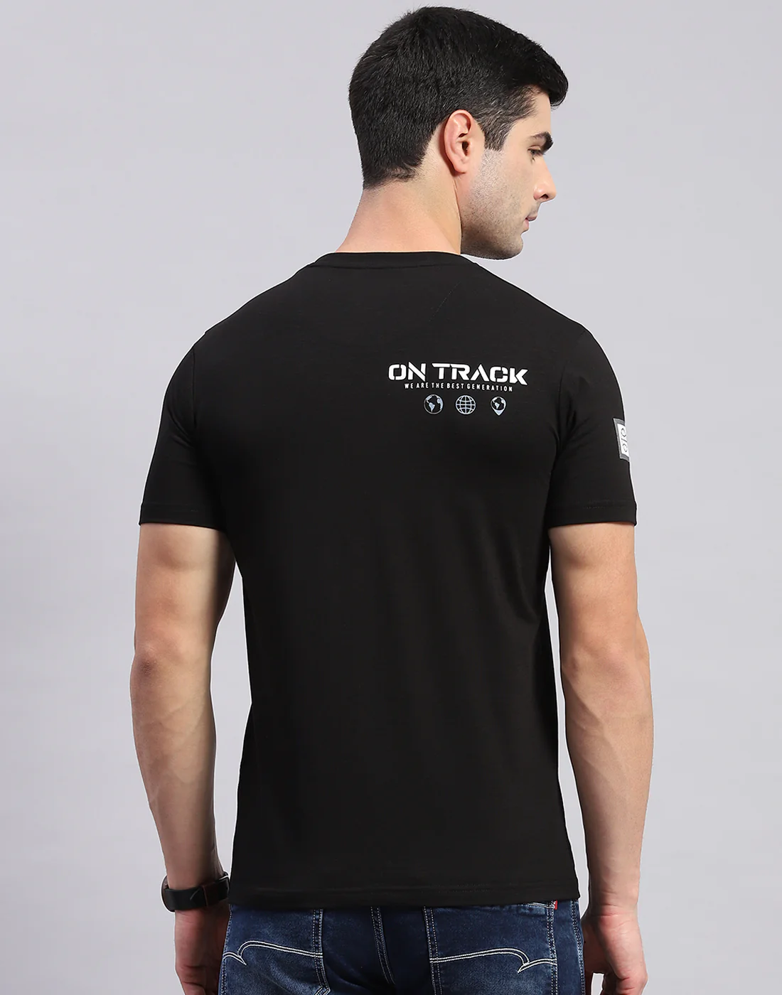 Men Black Printed Round Neck Half Sleeve T-Shirt - Image 5