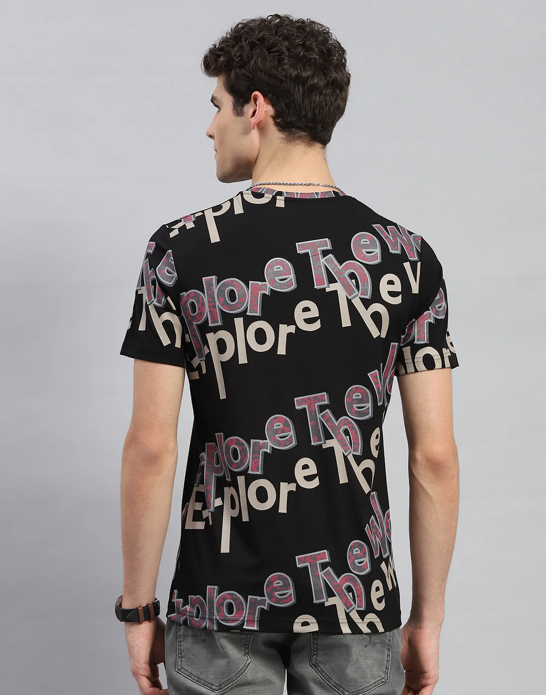 Men Black Printed Round Neck Half Sleeve T-Shirt - Image 5