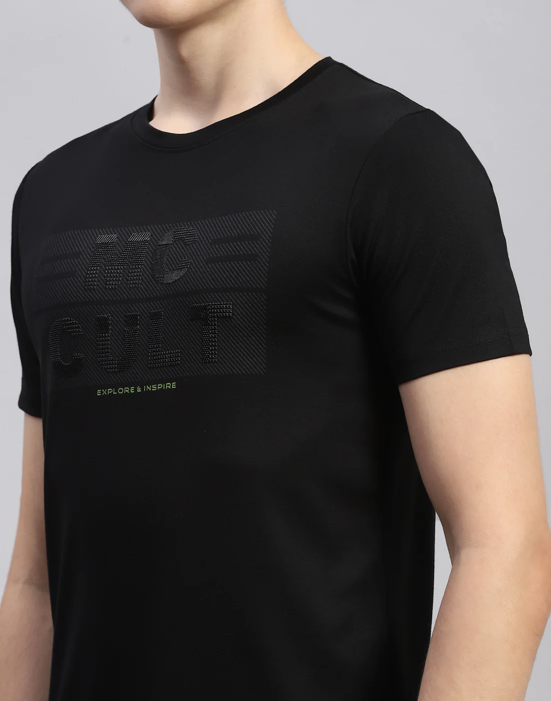 Men Black Printed Round Neck Half Sleeve T-Shirt - Image 6