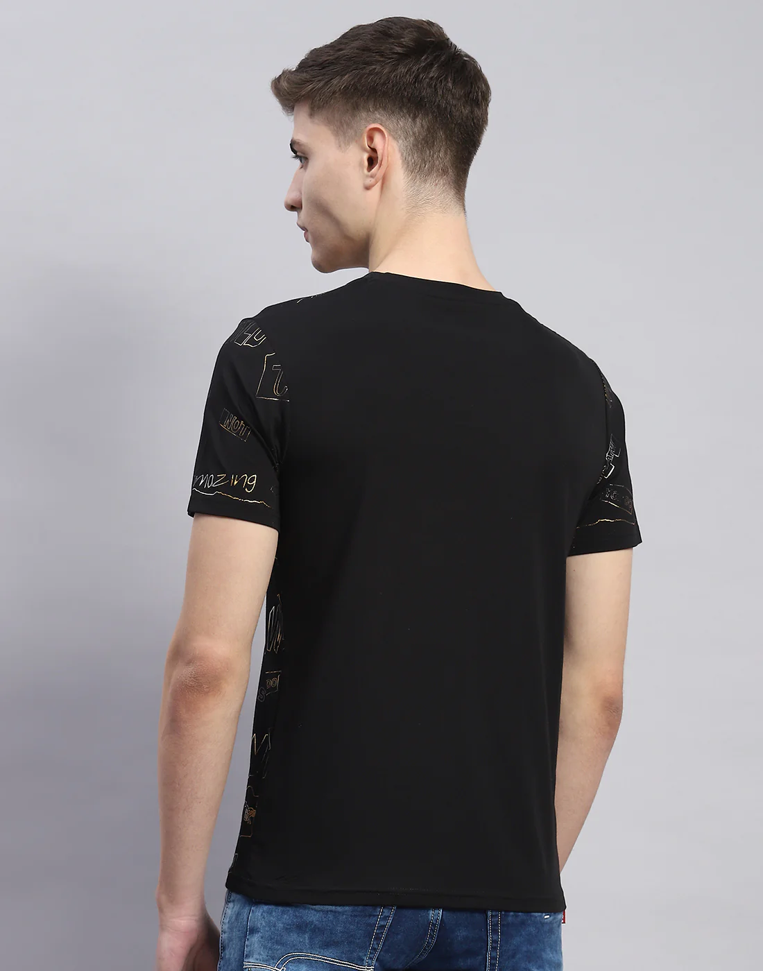 Men Black Printed Round Neck Half Sleeve T-Shirt - Image 6