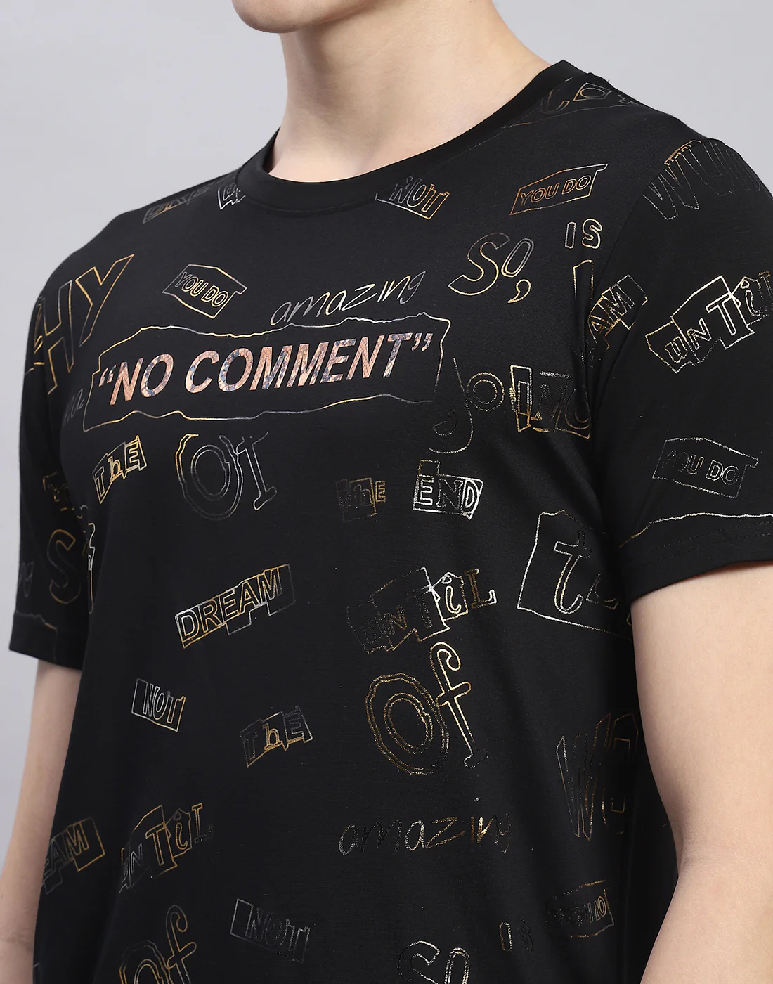 Men Black Printed Round Neck Half Sleeve T-Shirt - Image 7