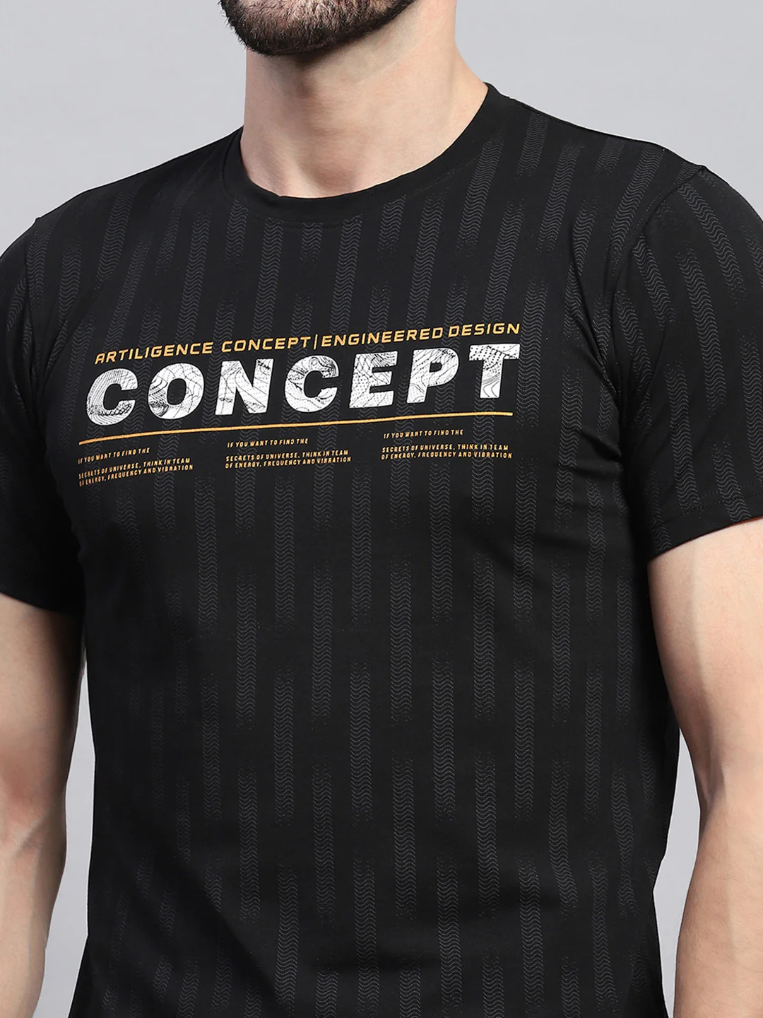 Men Black Printed Round Neck Half Sleeve T-Shirt - Image 6
