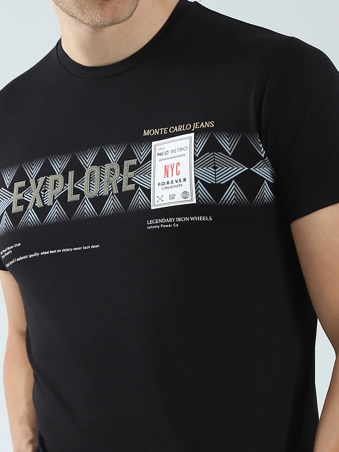 Men Black Printed Round Neck Half Sleeve T-Shirt - Image 7
