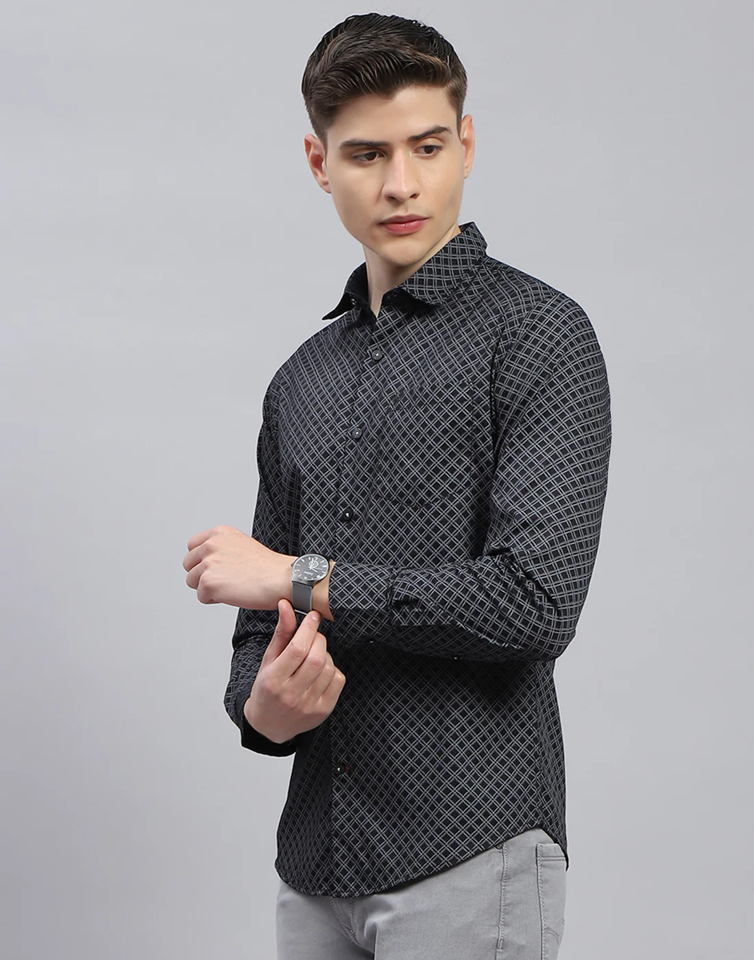 Men Black Printed Spread Collar Full Sleeve Shirt - Image 4