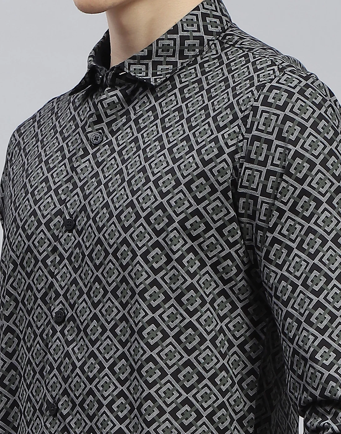 Men Black Printed Spread Collar Full Sleeve Shirt - Image 6